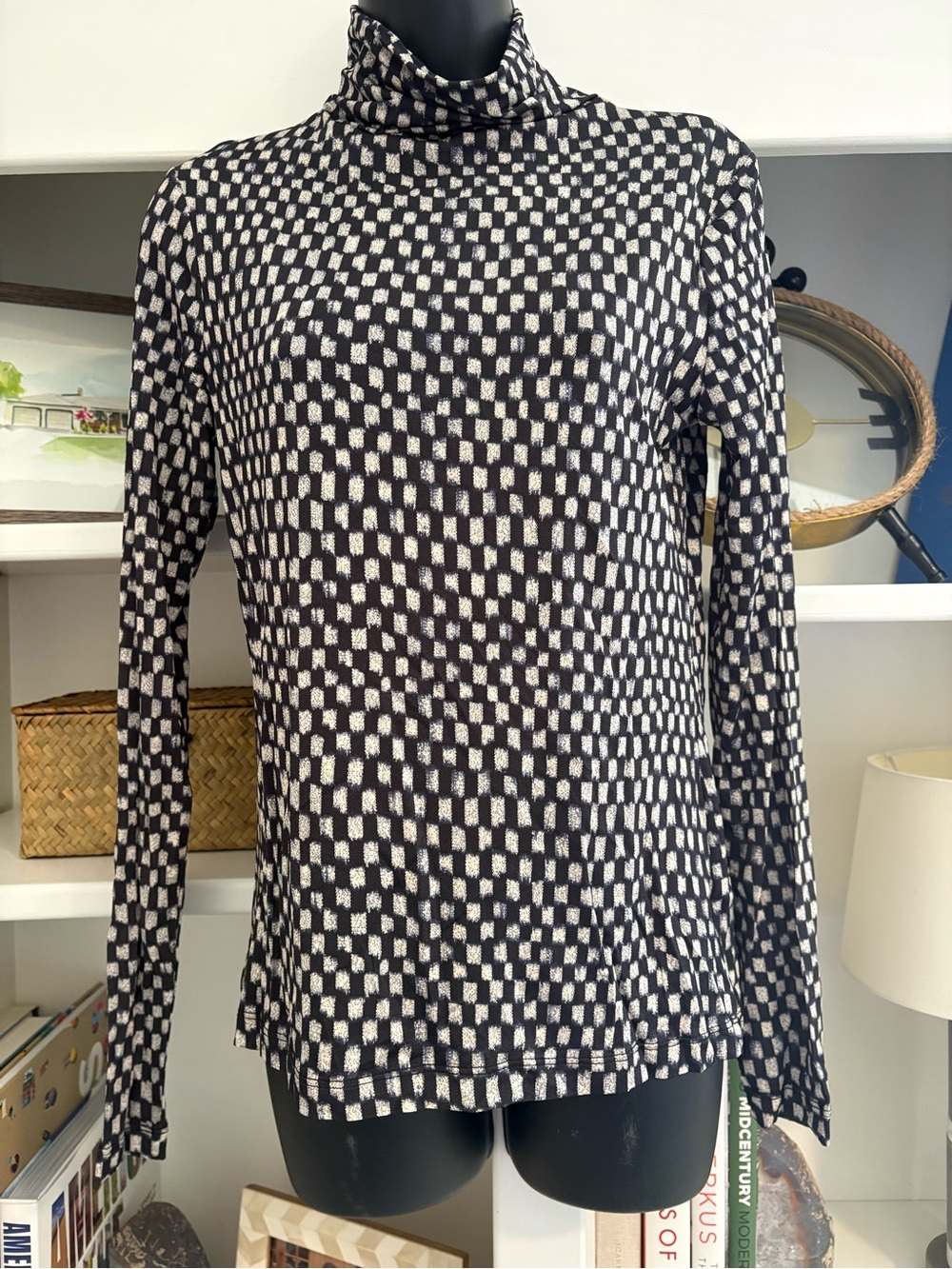 Ulla Johnson Turtleneck Long Sleeve Knit Top - Black & Cream